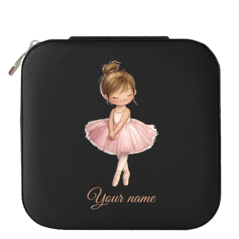Personalized Ballet Dancer Travel Jewelry Box – Custom Name Jewelry Organizer for Girls (Random color)