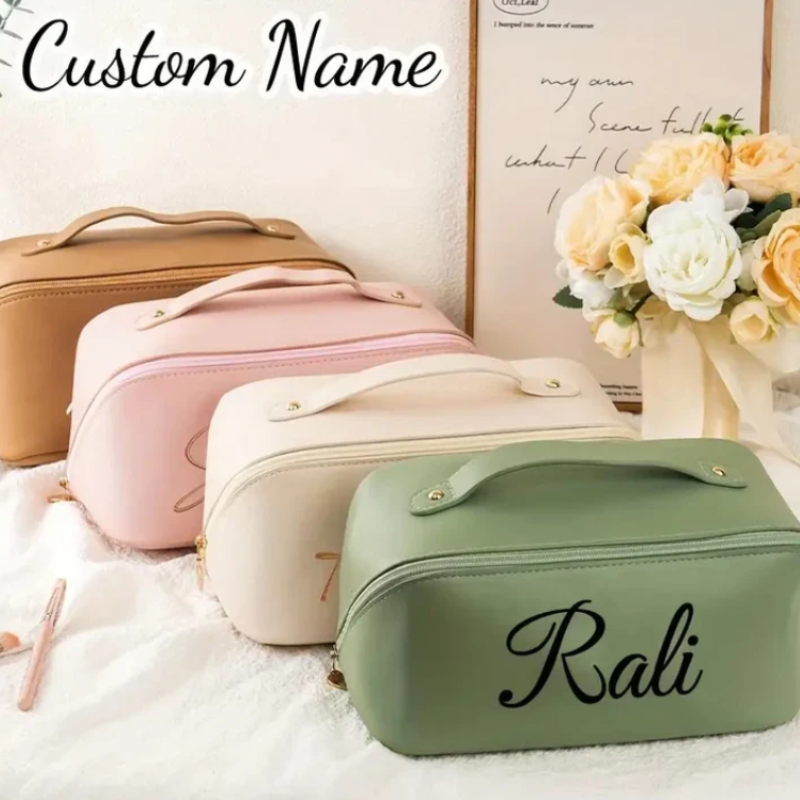 Personalized Elegant Cosmetic Travel Organizer – Custom Name Makeup Pouch