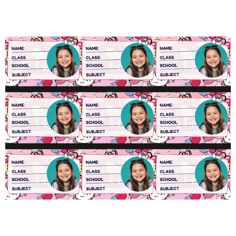 Personalized Hello Kitty School Name Labels – Custom Photo/Logo Book Stickers for Kids | 24 Cute School Labels