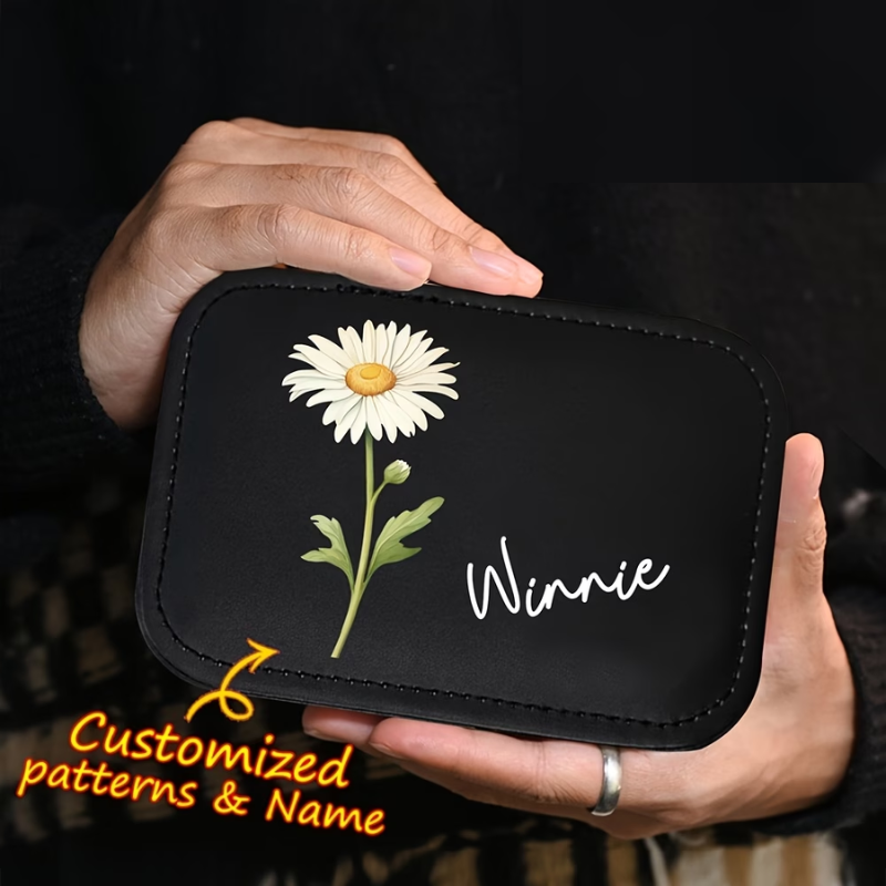 Personalized Large Jewellery Box with Name & Birth Month Flower – Custom Travel Jewelry Organizer Case (Random Color) | Buy 2 Customized Boxes & Get 1 Large Jewellery Box Free