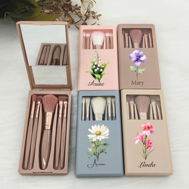 Personalized Makeup Brush Set with Mirror – Custom Cosmetic Brush Organizer Box for Travel & Gifting