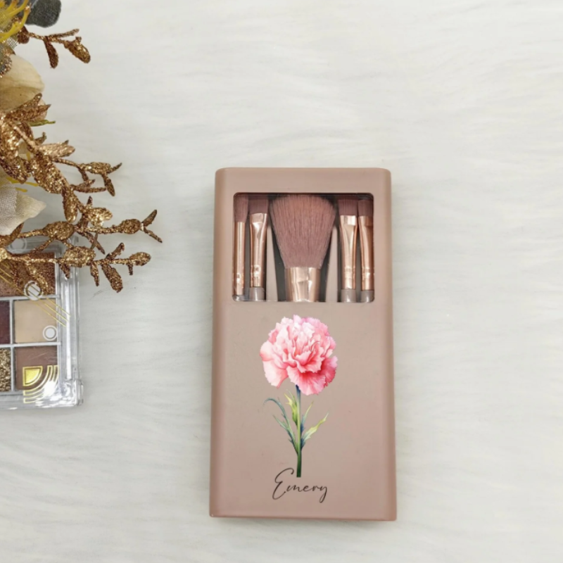 Personalized Makeup Brush Set with Mirror – Custom Cosmetic Brush Organizer Box for Travel & Gifting