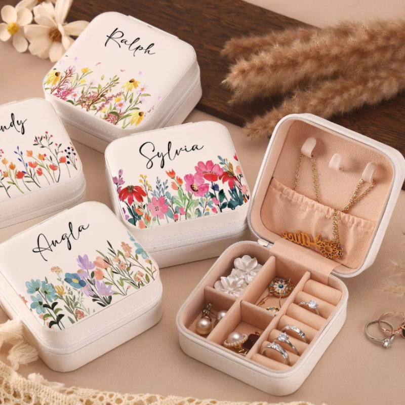 Personalized Name Jewelry Box – Travel Jewelry Organizer for Bridesmaids & Gifts for Her