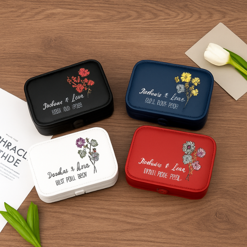 Personalized Birth Month Flower Jewelry Box – Custom Mom Leather Travel Case with Kids Name | Mother’s Day, Mom Birthday & Grandma Gift (Random Box-Pack of 1)