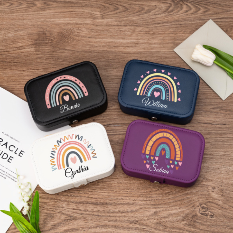 Personalized Leather Rainbow Jewelry Box,Travel Keepsake Organizer,Wedding Bridesmaid Gift,Mothers Day Keepsake,Birthday Gift For Nana Mommy (Random box-Pack of 1)