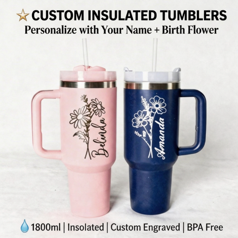Personalized 1200ml Tumbler with Birth Month Flower & Your Name – Cust –  99wholesale