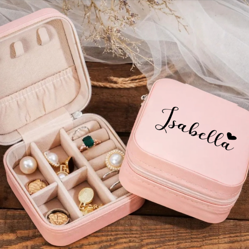 Personalized Jewelry Box with Custom Name & Heart β Elegant White Zipper Jewelry Organizer