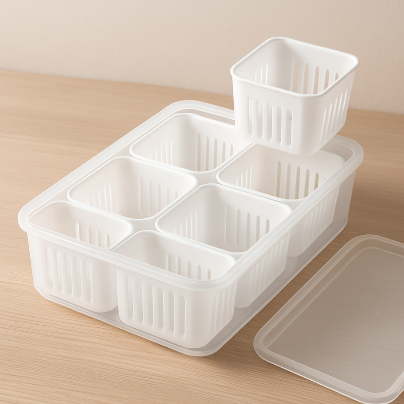 6 Compartment Fridge Storage Box – Plastic Freezer Container with Removable Dividers for Organized Food Storage