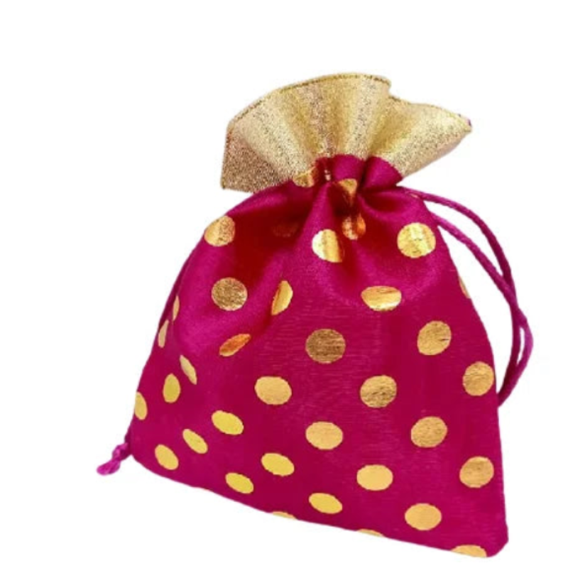 Polka Dot Small Potli Bags – 3 Pc Gift Pouch Set for Wedding, Party Favors, Jewelry, and Gift Packaging (Random Color)