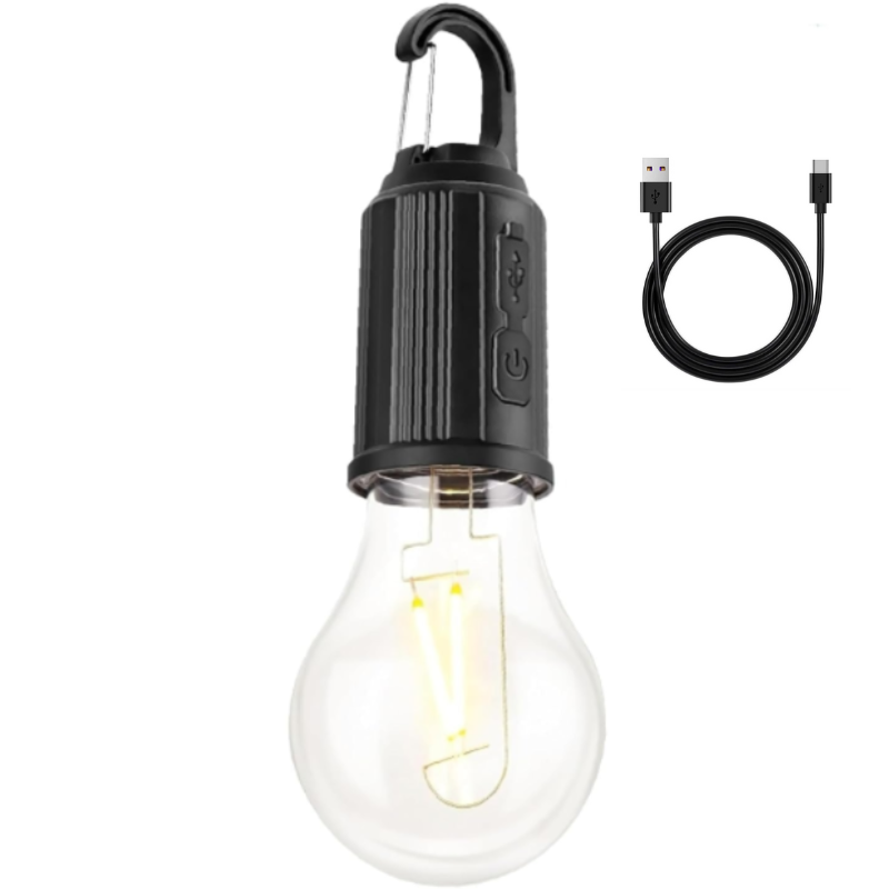 Camping Lamp Type-C T02 – Portable LED Charging Hanging Lantern Light Bulb (Gold) (With USB Cable)