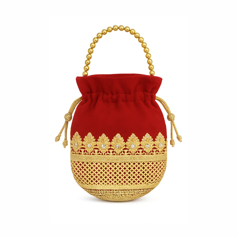 Premium Velvet Embroidered Potli Purse for Women – Elegant Batva Bag with Beautiful Handcrafted Embroidery for Weddings & Festive Gifting