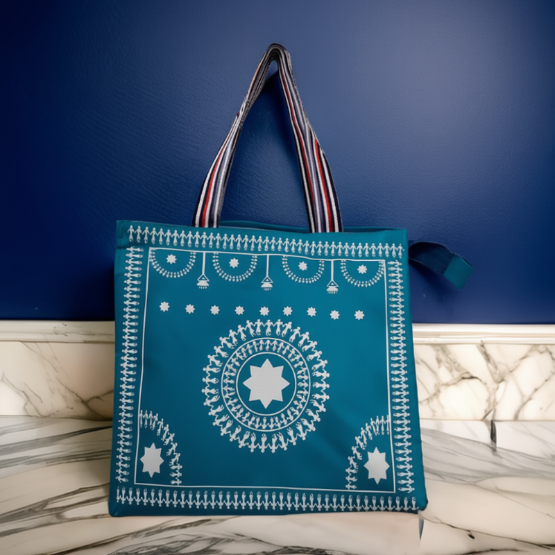 Printed Shoulder Bag – Multicolor Warli Art Printed Shopping Tote Bag for Women (Eco-Friendly & Reusable)