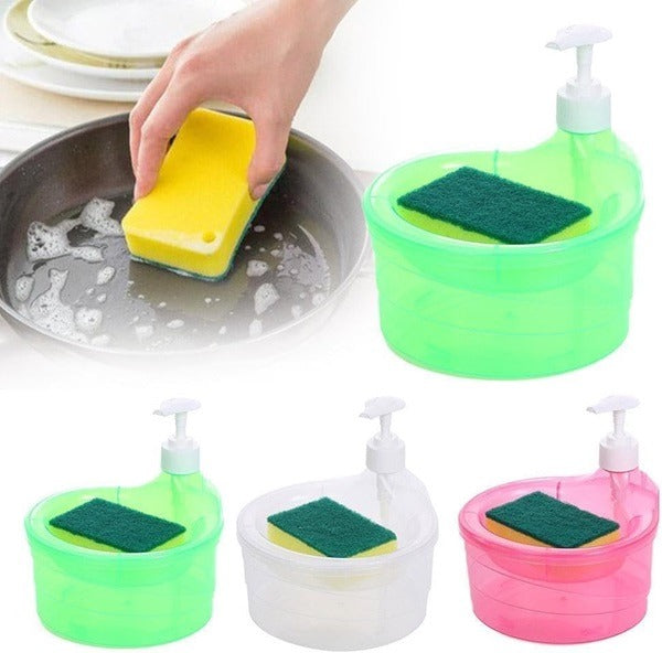 2-in-1 Dish Soap Dispenser and Sponge Holder Kitchen Accessory for Dishwashing Liquid Soap, Includes Free Sponge - Soap Pump Dispenser (Pack of 1 )