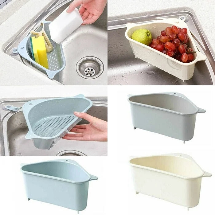 Triangle Shape Sink Drain Storage Rack, Corner Kitchen Sink Strainer Basket, Multi-Function Water Storage Tank Drain Rack For Kitchen, Bathroom, Soap Box Organizer ( Pack of 1 )