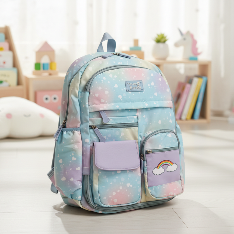 Pastel Rainbow Gradient School Backpack – Lightweight, Spacious & Stylish Bag for Kids, Teens & Students