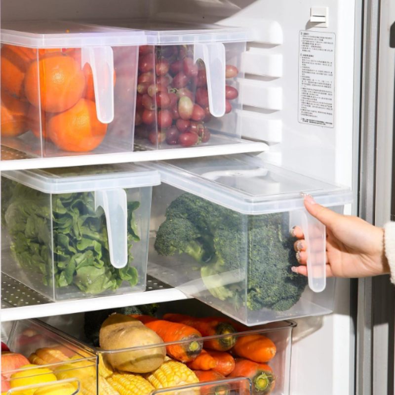 Refrigerator Storage Container with Lid – Transparent Plastic Stackable Fridge Organizer Box (Pack of 1)