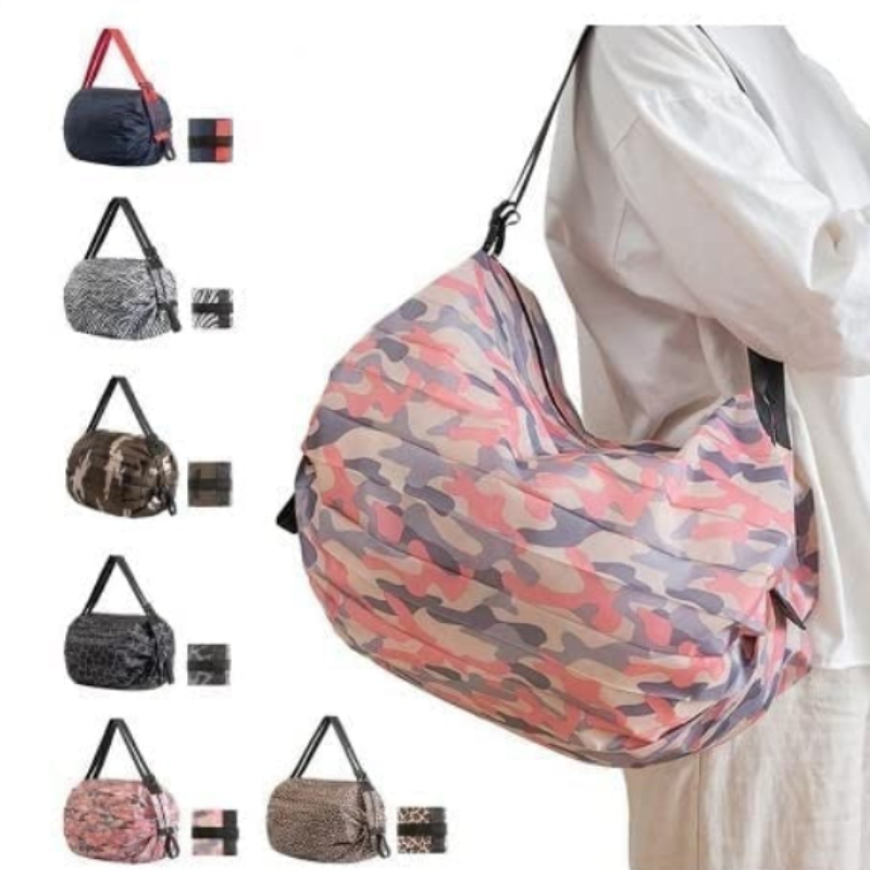 Reusable Folding Shopping Bag – Waterproof, Portable, and Foldable Travel Luggage Tote (Random color- Pack of 1)