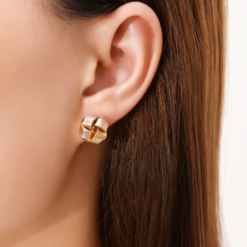 Simple Twist Stud Earrings for Women – Gold Color Knot Design, Mini Brushed Stripe Button Earrings, Everyday Wear & Gift Jewelry(1 Pair)