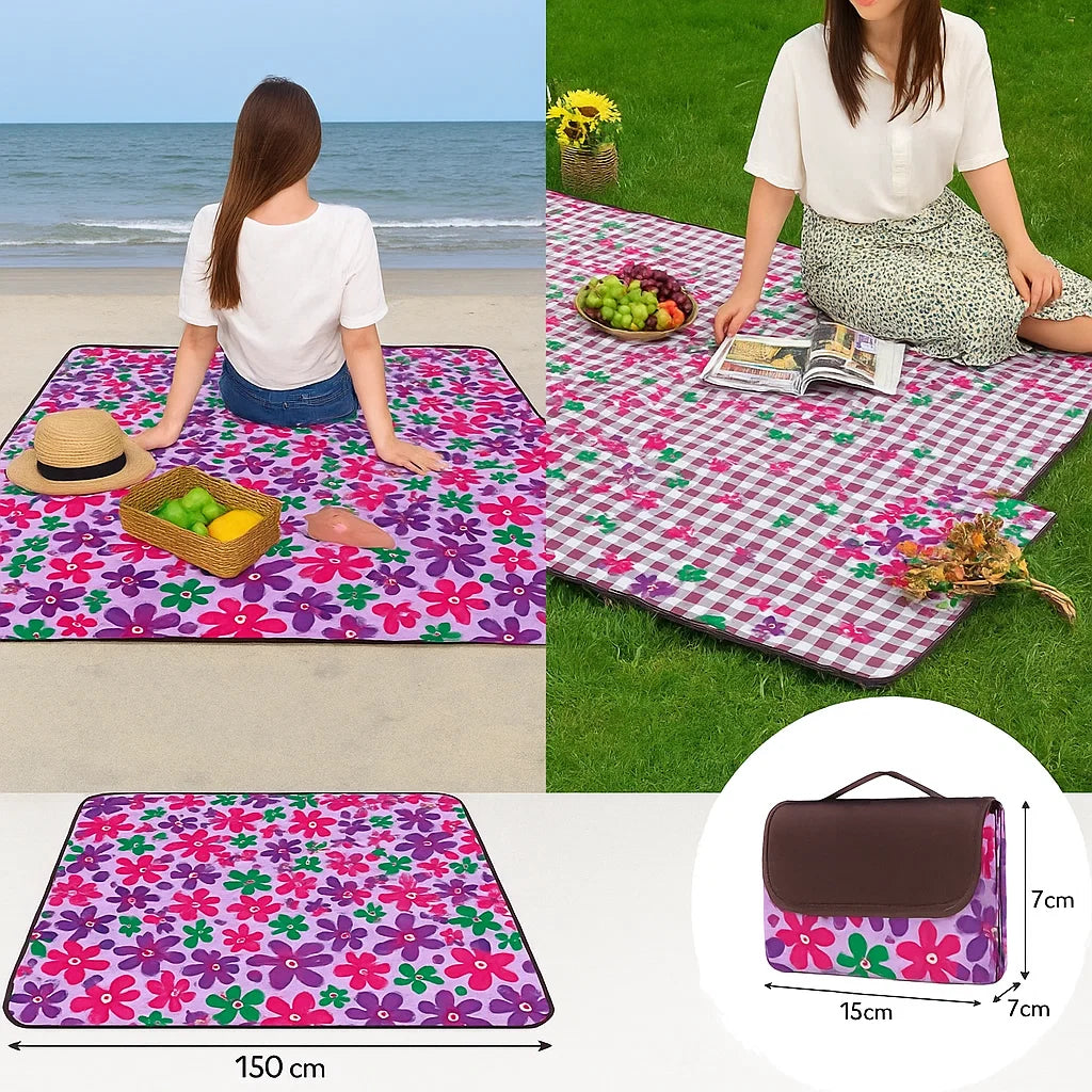 Large Picnic Mat (135×150cm) – Waterproof, Foldable Outdoor Blanket for Picnic, Beach, Camping & Travel (Random Print, Pack of 1)