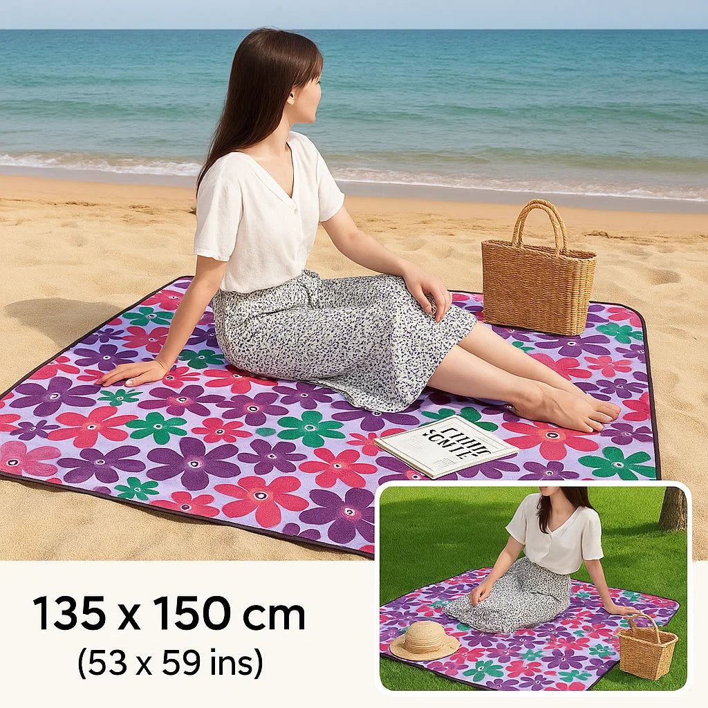 Large Picnic Mat (135×150cm) – Waterproof, Foldable Outdoor Blanket for Picnic, Beach, Camping & Travel (Random Print, Pack of 1)