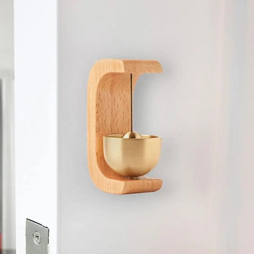 Japanese Style Musical Magnetic Wood Doorbell, Shopkeepers Bell for Door Chime Magnet for Fridge Door Small Doorbell With Brass Bell