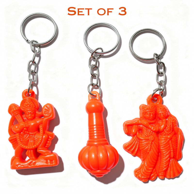 Plastic Hindu God Keychains – Devotional Religious Key Ring for Keys, Bags & Gifting (Set of 3)