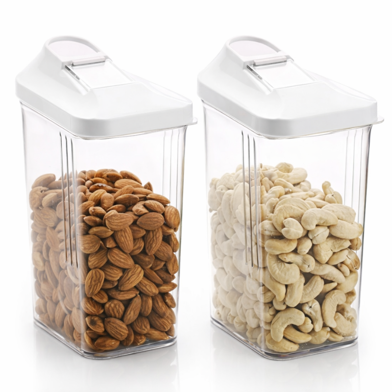 Set of 6 Plastic Kitchen Storage Jars with Easy-Flow Lids – Multipurpose Airtight Containers for Spices, Grains & Snacks