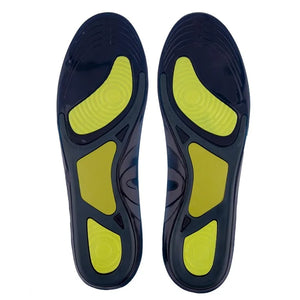 These dark shoe insert insoles feature yellow cushioning for enhanced comfort and arch support - Shoe Sole, Shoe Accessories