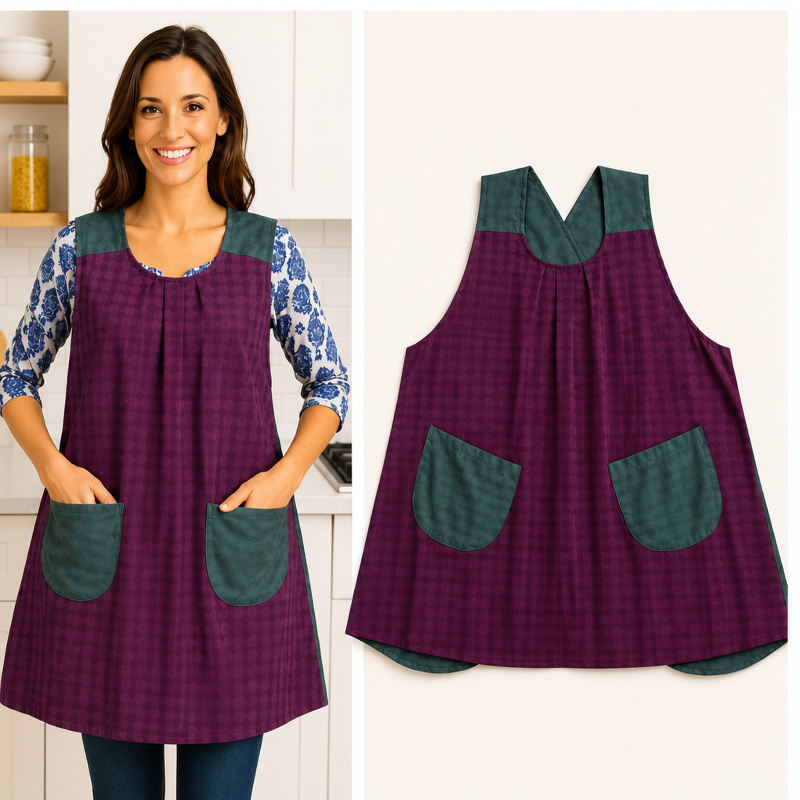 Slip-On Kitchen Apron | Lightweight & Comfortable Cotton Cooking Apron (Random Color/Print-Pack of 1)