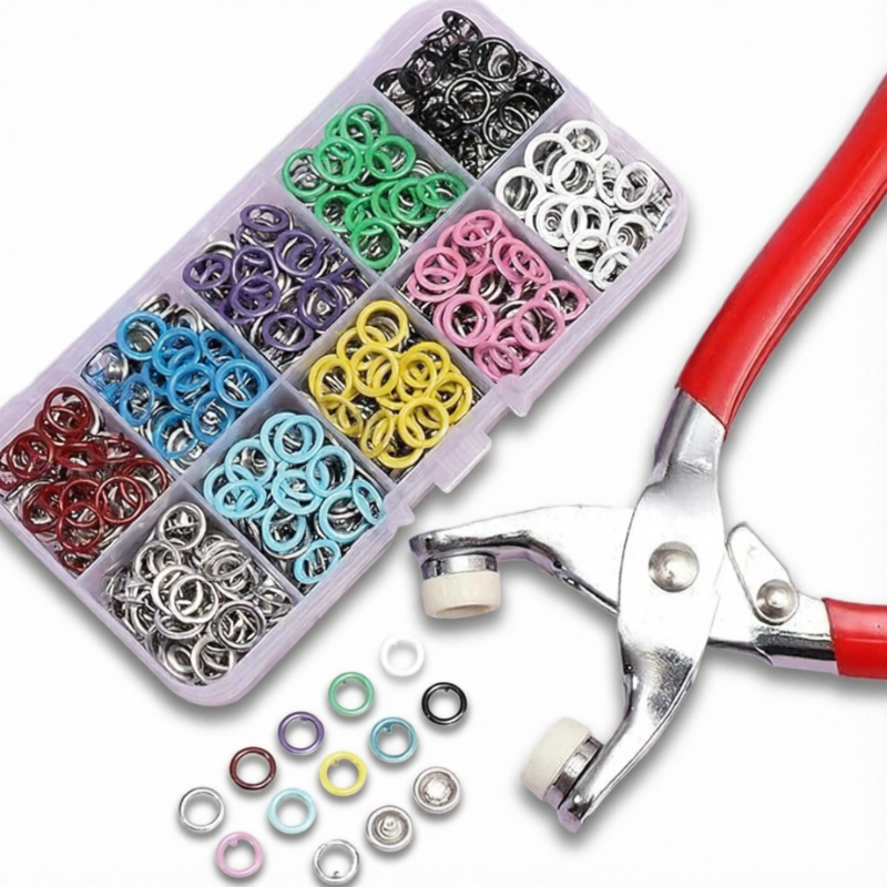 Snap Button Press Kit with Fastener Pliers | 100 Pieces Prong Ring Snap Buttons Set with Installation Tool (Random Colors)