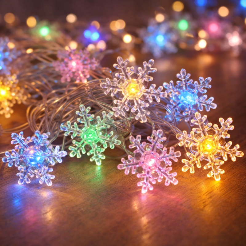 Snowflake Multicolor LED String Lights | Decorative Fairy Lights for Home, Bedroom & Festive Décor (Corded Electric)