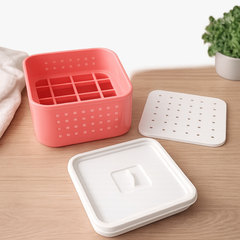 Square Paneer Maker Press Mould | 3-Piece Paneer & Tofu Making Kit with Perforated Container, Pressing Lid & Drain Base (Random Color - Pack of 1)