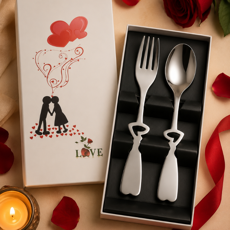 Stainless Steel Cutlery Set with Hollow Heart Handle Design | Spoon & Fork Tableware Set for Home, Office & Travel