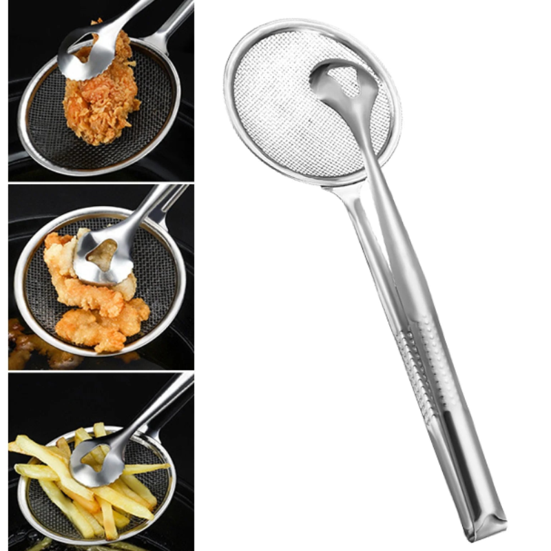 Stainless Steel Oil Frying Filter Tong – Kitchen Frying Tool for Draining & Serving Oil, Heat-Resistant Cooking Tong (Pack of 1)