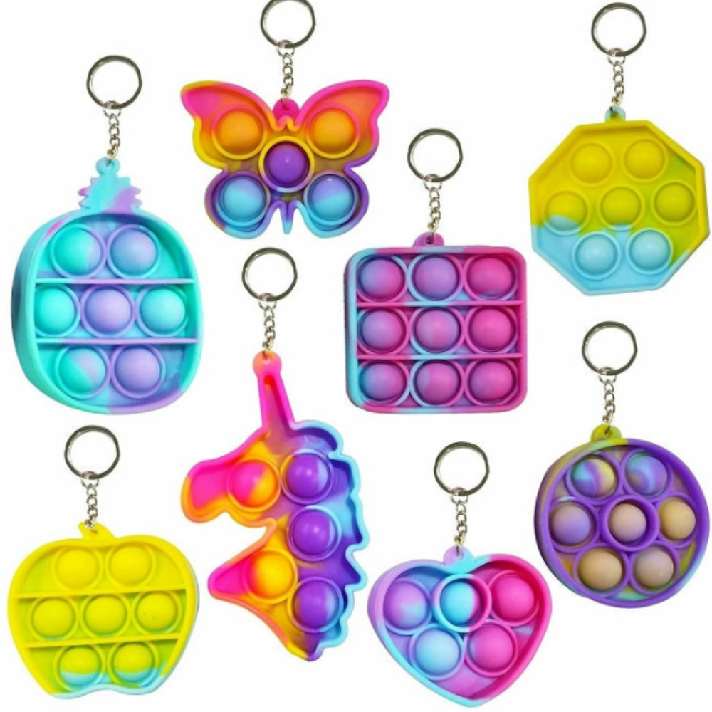 Pop It Keychain – Silicone Fidget Toy Keyring for Stress Relief & Fun Play (Pack of 4)