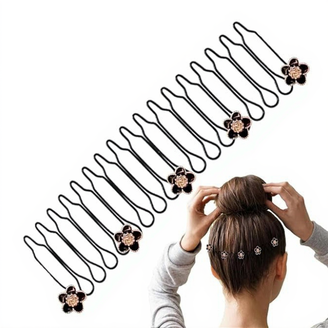 Stretchable Flower Hair Clip – U-Shape Hair Finishing Fixer Comb for Women & Girls | Elegant Flexible Hair Accessory (Pack of 1)