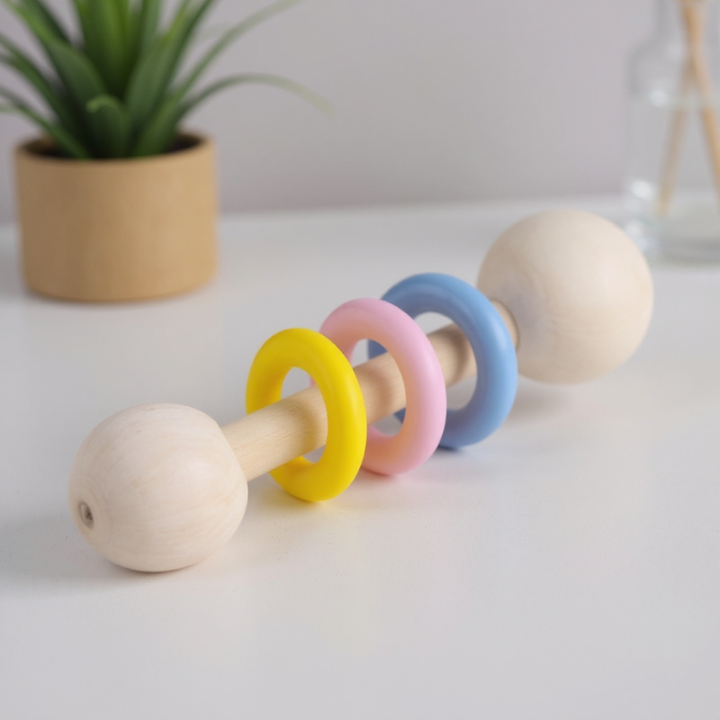 Teething Toy for Newborns – Wooden Chewable Rattle Teether (Pack of 1)