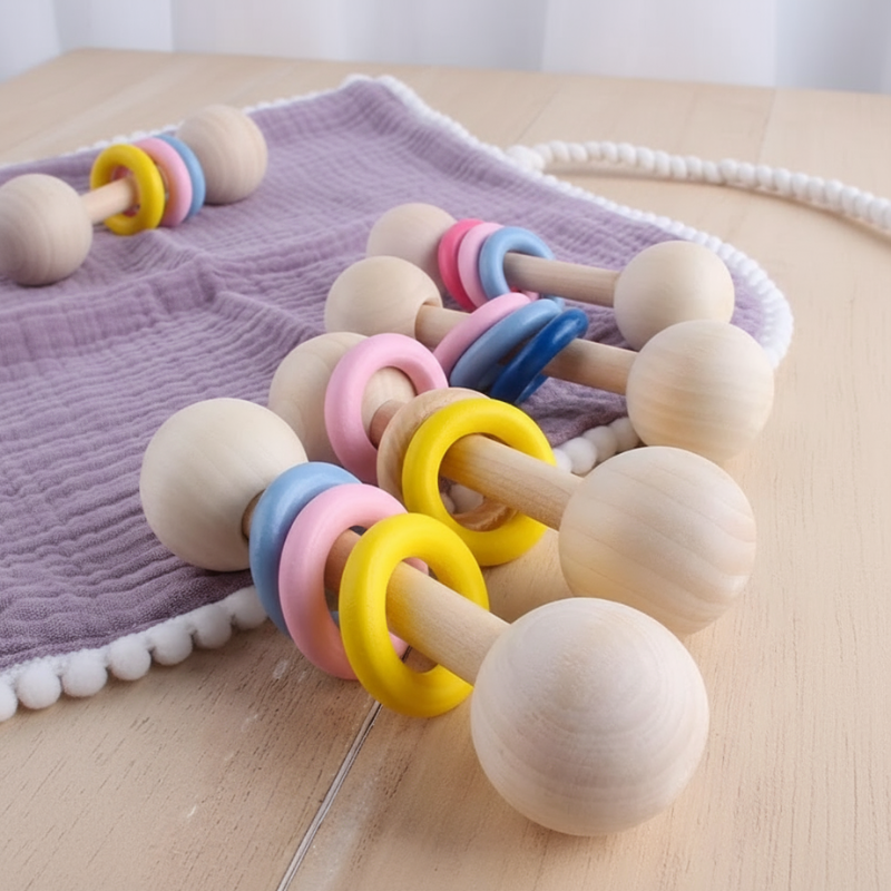 Teething Toy for Newborns – Wooden Chewable Rattle Teether (Pack of 1)
