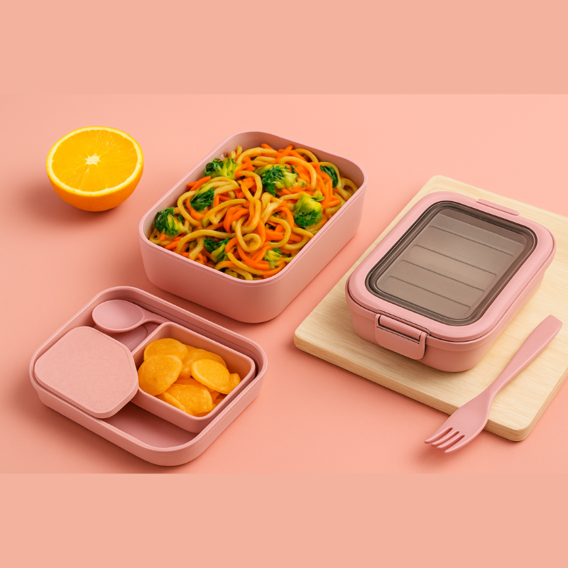 Snackle Pack Kids Lunch Box – Tiffin Box with 2 Small Containers, Spoon & Fork (Random Color)