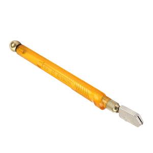 A WORLD-TOP brand cutter with an amber handle designed for cutting glass and tiles.glass cutter, tile cutter, WORLD-TOP, cutting tool.