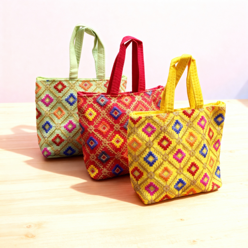 Traditional Embroidered Tote Bags – Handcrafted Ethnic Shoulder Bags for Women (Random Design-Pack of 1)