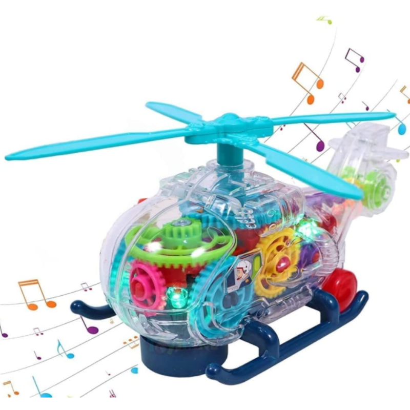Transparent Gear Electric Helicopter Toy with Lights & Sound – Battery Operated Moving Helicopter with Universal Action