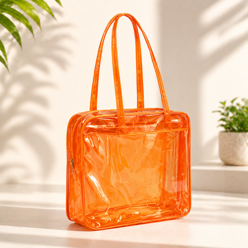 Transparent PVC Tote Bag | Multipurpose Clear Carry Bag for Travel, Shopping & Daily Use (Random Color-Pack of 1)