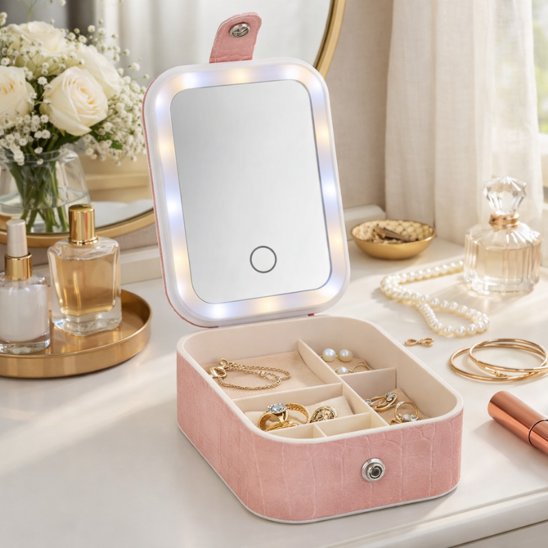 Travel Makeup Case with Lighted Mirror | Portable Cosmetic Organizer with LED Mirror for Makeup & Travel (Random Color-Pack of 1)