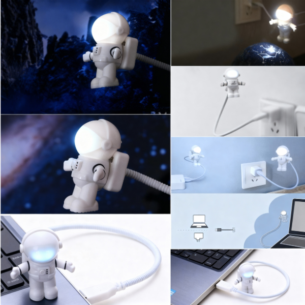 USB Astronaut LED Light – Flexible, Plug & Play Night Lamp for Laptop, PC & Power Bank