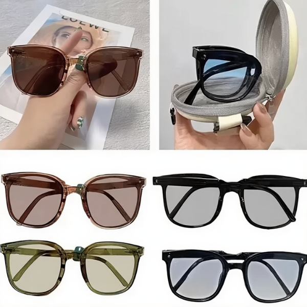 Ultralight Folding Sunglasses with Cover Pouch – Portable Compact Foldable Glasses (UV Protection, Lightweight Plastic Frame) (Random Shade-Pack of 1)