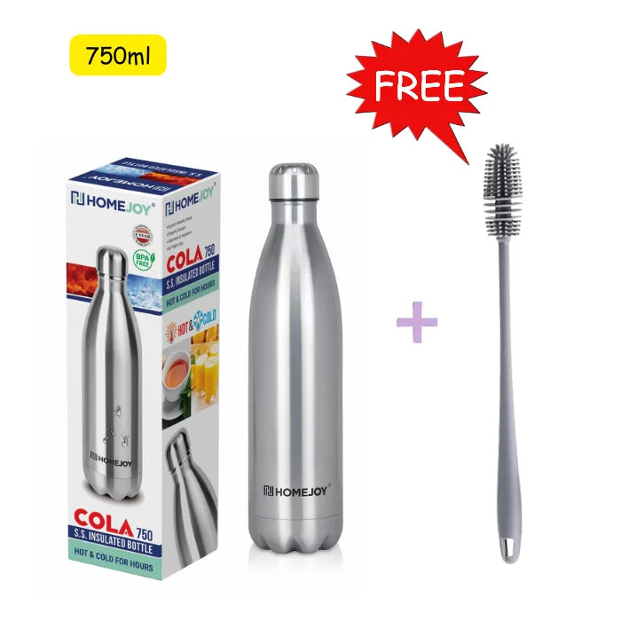 Home Joy 750ml Hot & Cold Cola Bottle – 12-Hour Cold Water Guarantee, Stainless Steel Water Bottle with Free Bottle Brush