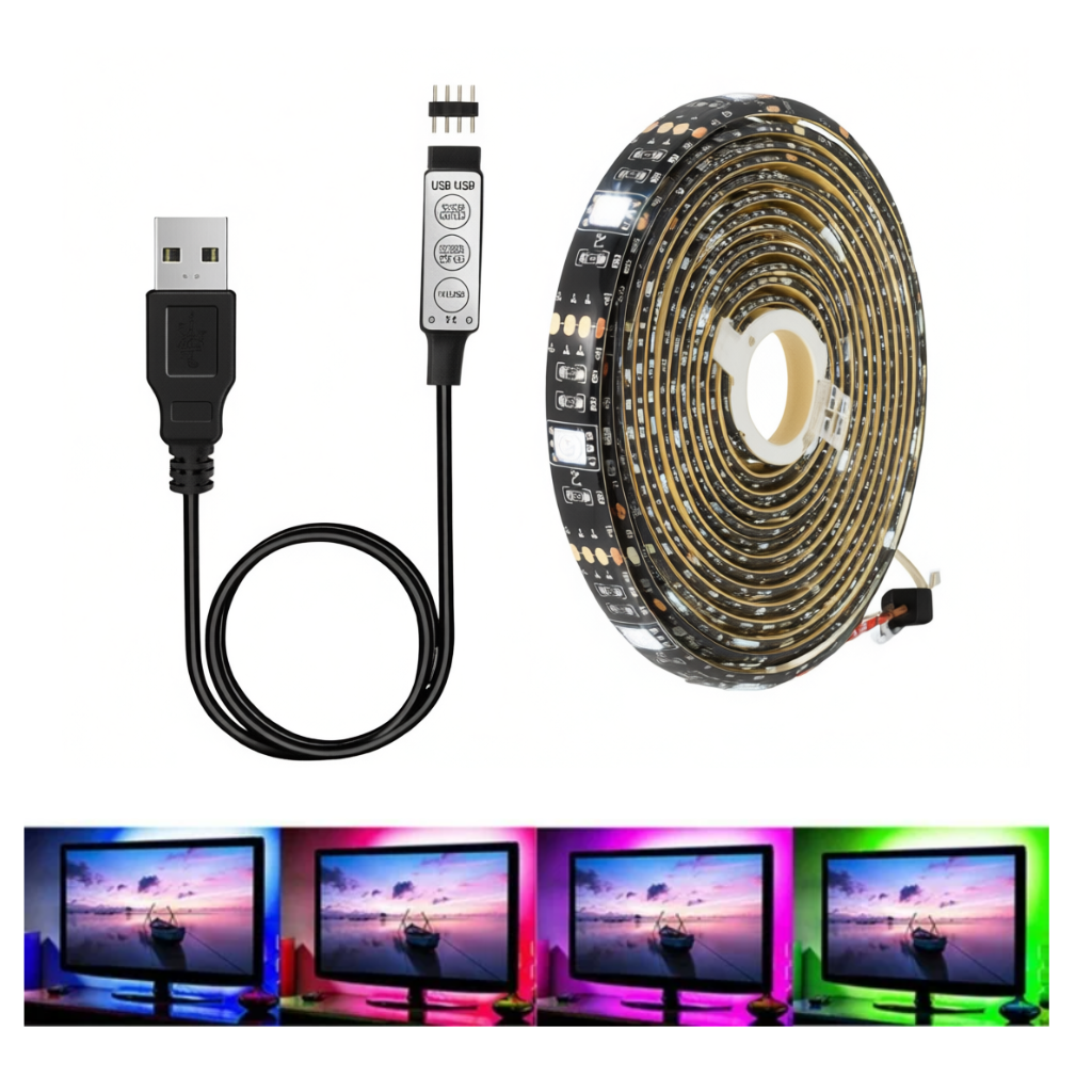 5m LED Light Strip with USB Cable– Flexible RGB Light Tape for Home, Bedroom, Dining Room, Bar & Party Decoration(Random color-Pack 0f 1)