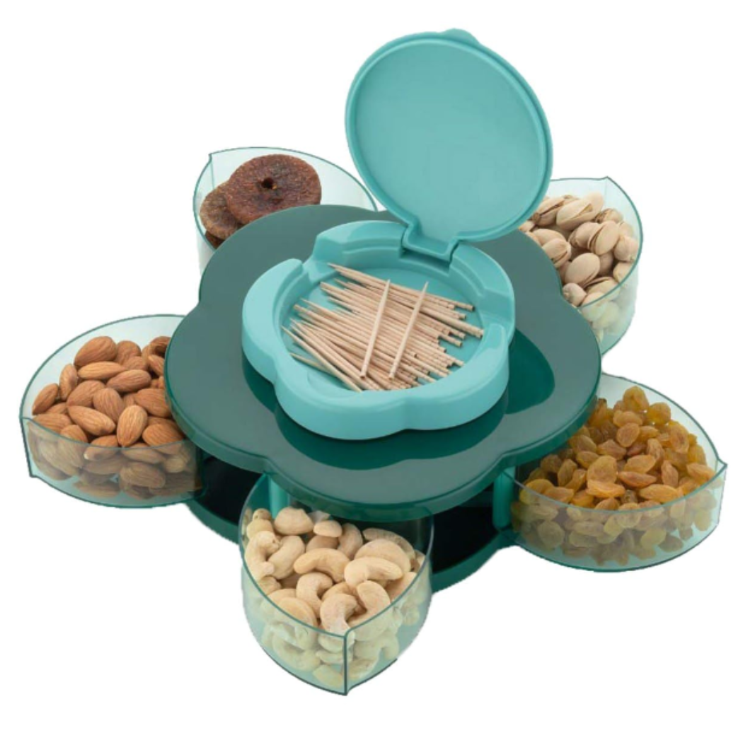 Flower Candy Box Rotating Serving Tray with Mobile Stand – Multi-Compartment Masala, Dry Fruit & Snack Storage Organizer (Multicolor-Pack of 1 Pc)