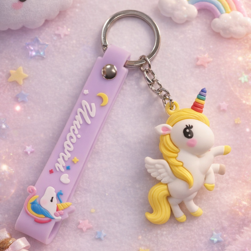 6 Pcs Unicorn Keychain with Strap – Cute Unicorn Bag Charm & Keyring with Hanging Strip for Kids & Girls(Random color)